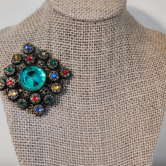 Vintage 30s Czech Filigree Brooch C-clasp - Picture 9 of 12